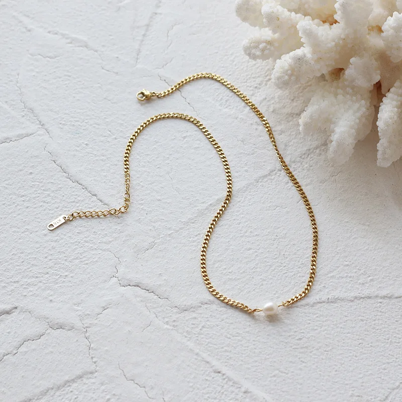 

Single Pearl Pendant Necklace Hot Sale Stainless Steel Jewelry For Women, As picture