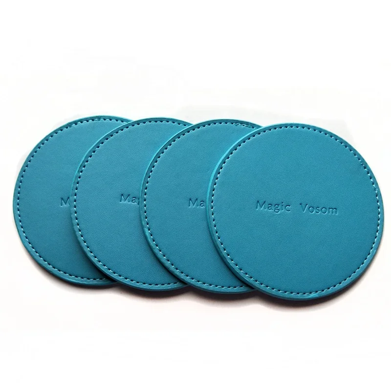 

Promotion gift round and square shape PU embossed leather drink tea cup coasters, Custom color