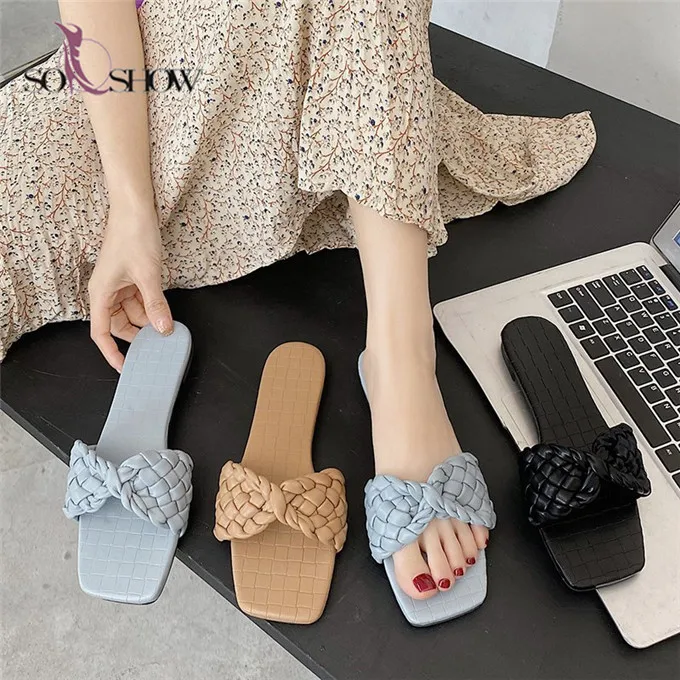 

PU leather fashion women slippers clear PU slides flat ladies outdoor slipper