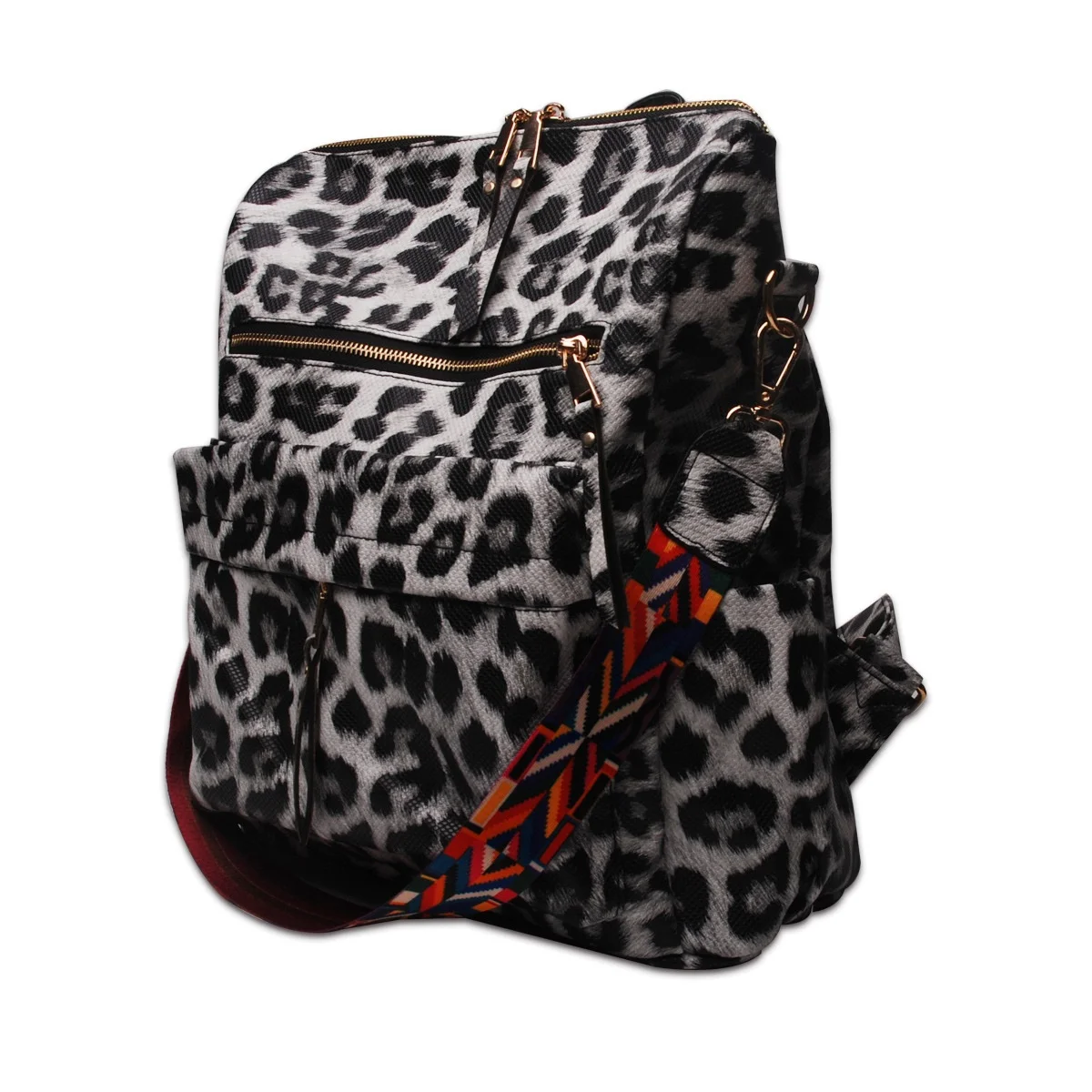 

Women handbags ladies leopard printing pu leather backpack with Guitar strap Bag Zipper Fashion plain pu bag, As pics