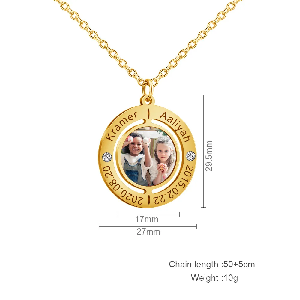 

Qiuhan Dropshipping 18k gold plated photo pendant necklace Custom Birthstone Picture Necklace
