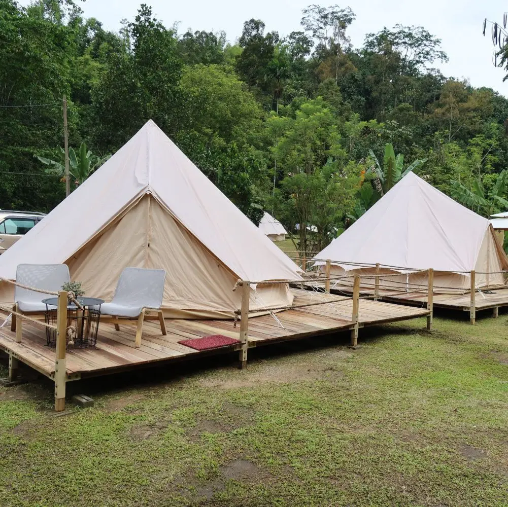 

Full Mesh Wall cotton bell tent luxury glamping tent 300gsm waterproof safari bell tent