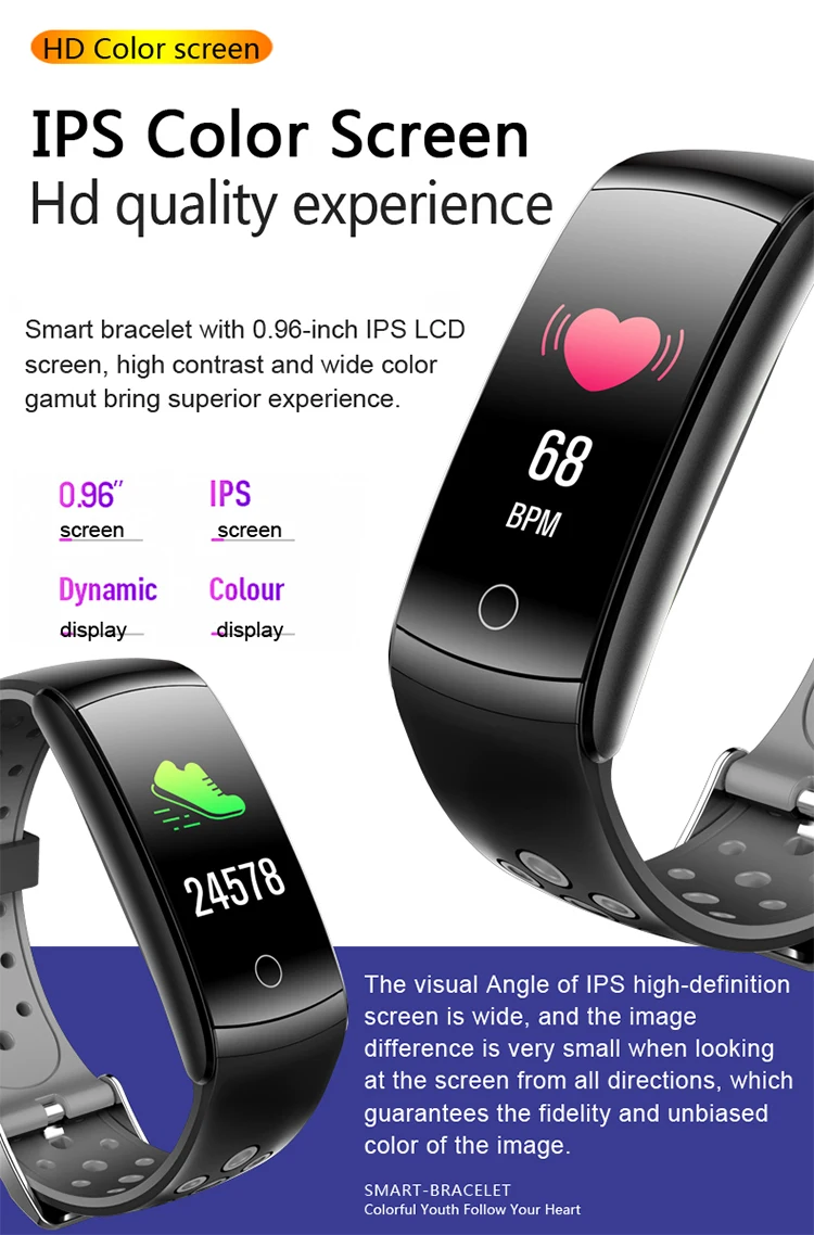 New 24 hour automatic temperature Q8T Smart Watch smart bracelet strap with IP68 waterproof