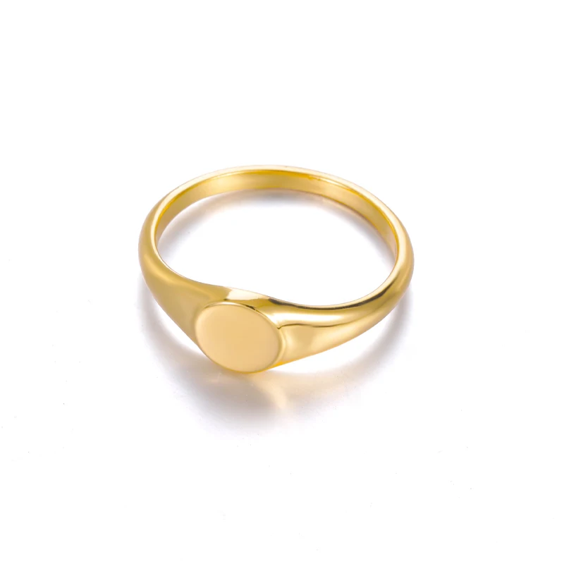 

Simple Design Stainless Steel Women Signet Ring 18k Gold Plated Oval Signet Ring Jewelry