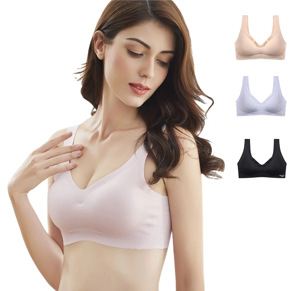 

Seamless Bra wireless V-neck sleep bra one-piece ice silk traceless wirefreee backless bra