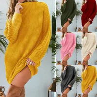 

wholesale solid color women casual vestidos long sweater dress plus size loose knitted sweater for ladies Multiple Color