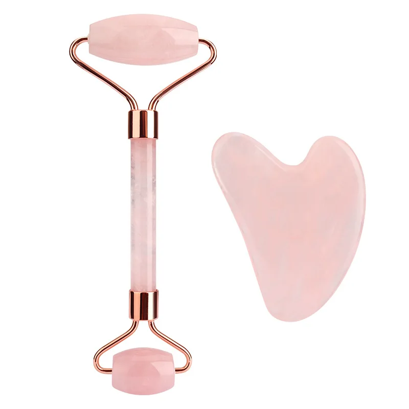 

Factory Price high quality Anti Aging Therapy Nephrite Stone Pink Rose Quartz Gua Sha Massage Set Natural Jade Roller for Face, As your requirments