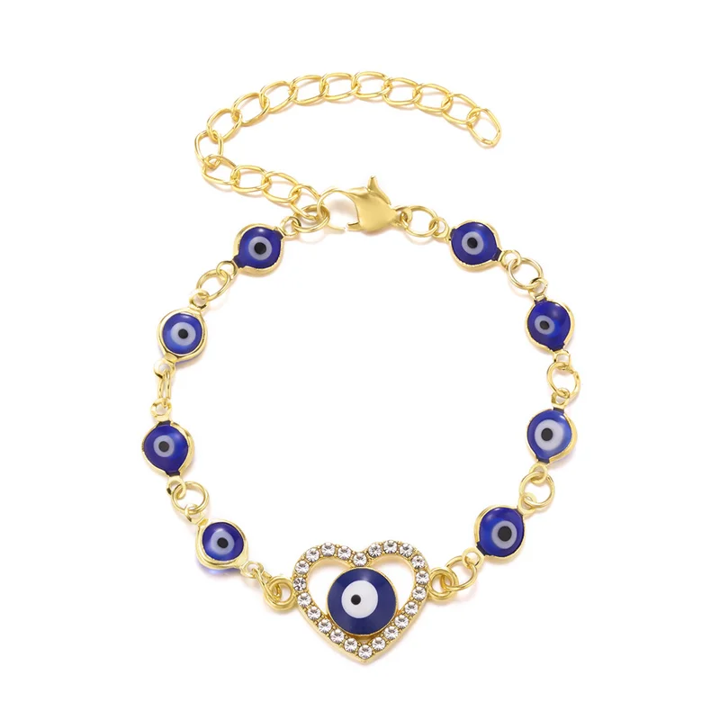 

Hot sale evile eye bracelet palm star love blue eyes double full diamond chain adjustable bracelet, Customized color