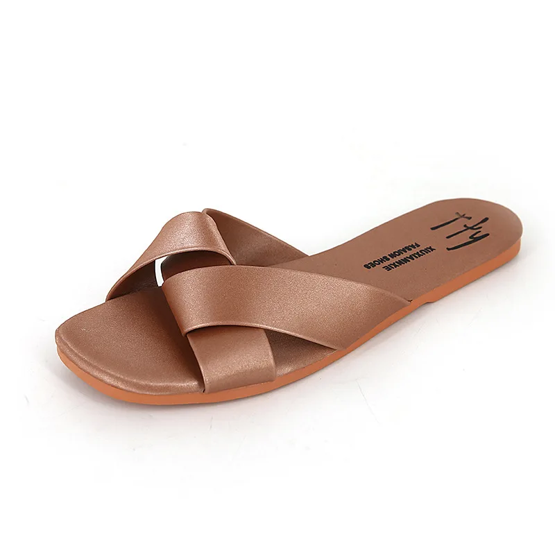 

Summer fashion ladies Flat sandals PU slippers for women, As pic