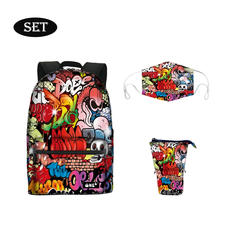 

ONE2 Design Customize Printed 3D School Bag for University Students Graffiti Backpack for college, Customized