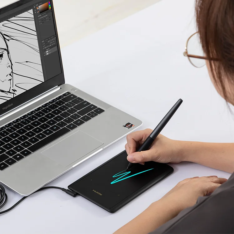 

HUION H420X quality assured 8192 levels pen pressure light digital graphic tablet drawing