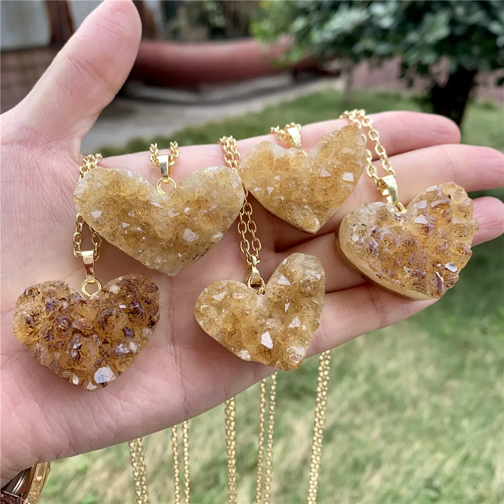 

LS-A3349 natural raw dainty gemstone crystal birthstone necklace,citrine cluster stone heart simple design necklace jewelry