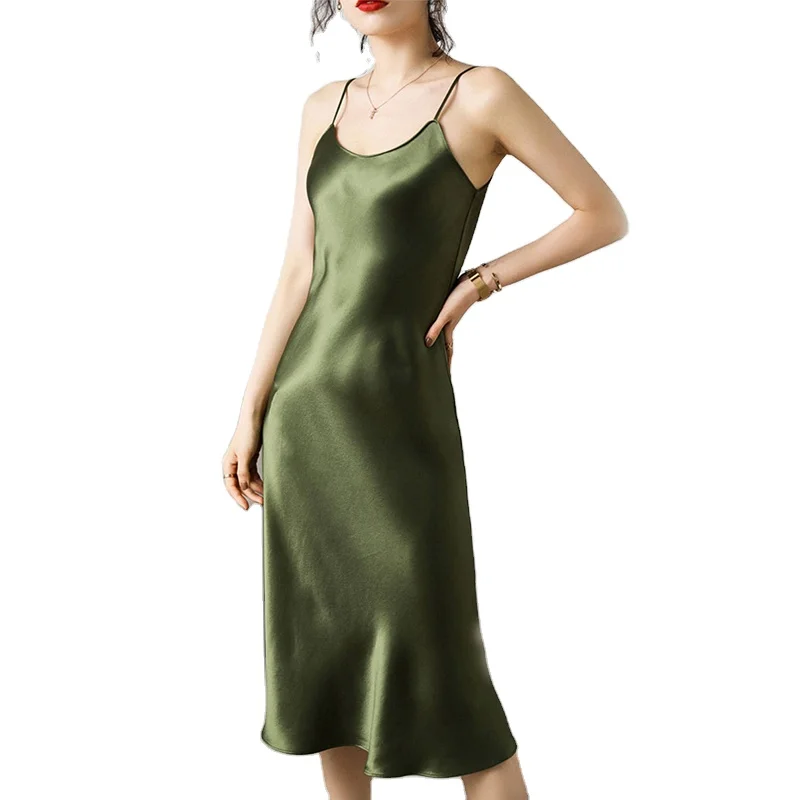 

Elegant Sling Sleeveless Evening Party Dress Hot Sale Ladies Clothes V-Neck Summer Prom Dress Plus Size Sexy Casual Women Dress, Avocado green, silver, champagne, black
