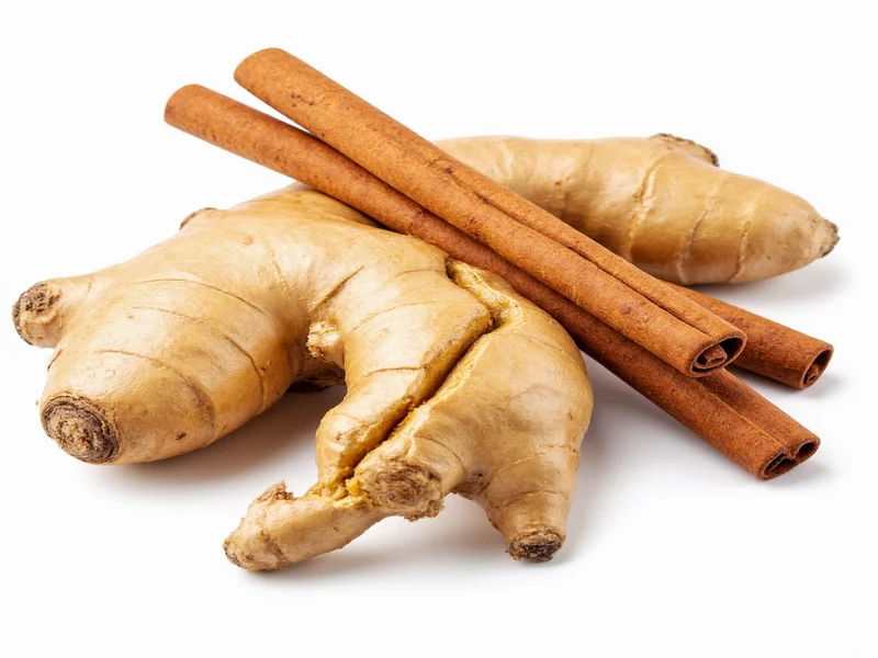 Fresh ginger and cinnamon sticks for homemade chai