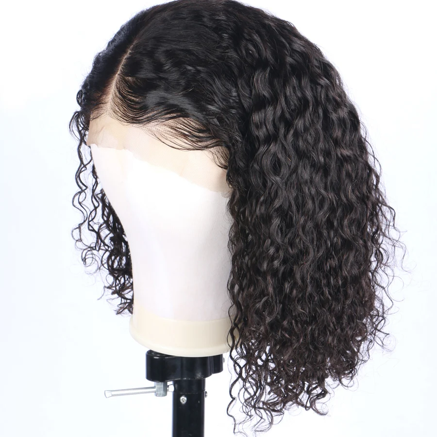 

Short Curly Wig Human Hair Brazilian Lace Front Human Hair Wigs water wave Pre Plucked Bleached Knots (10inch)