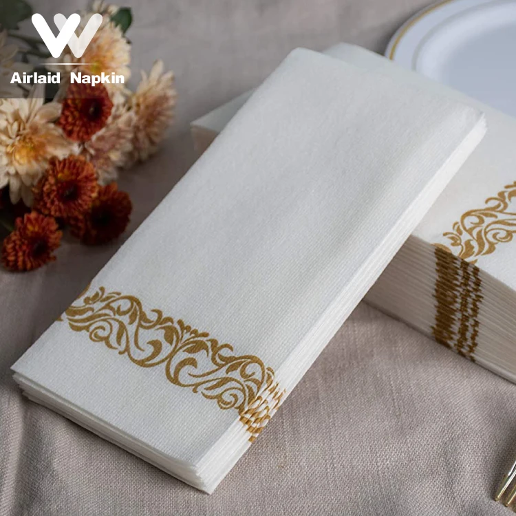 

Winning 30*43Cm 1/6 Fold 55Gsm Gold Silver Brick Red Color Airlaid Napkin Tissue Recycled Paper Serviettes Hot Stamping Napkin, Accepting customized request