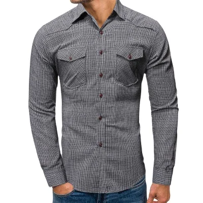 

Men's casual lapel long-sleeved shirt autumn and winter fashion business shirt men's simple European and American plaid top, Picture shown