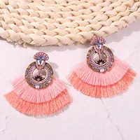 

New Bohemian two-tone fan-shaped tassel earrings Personalized vintage diamond-studded earrings