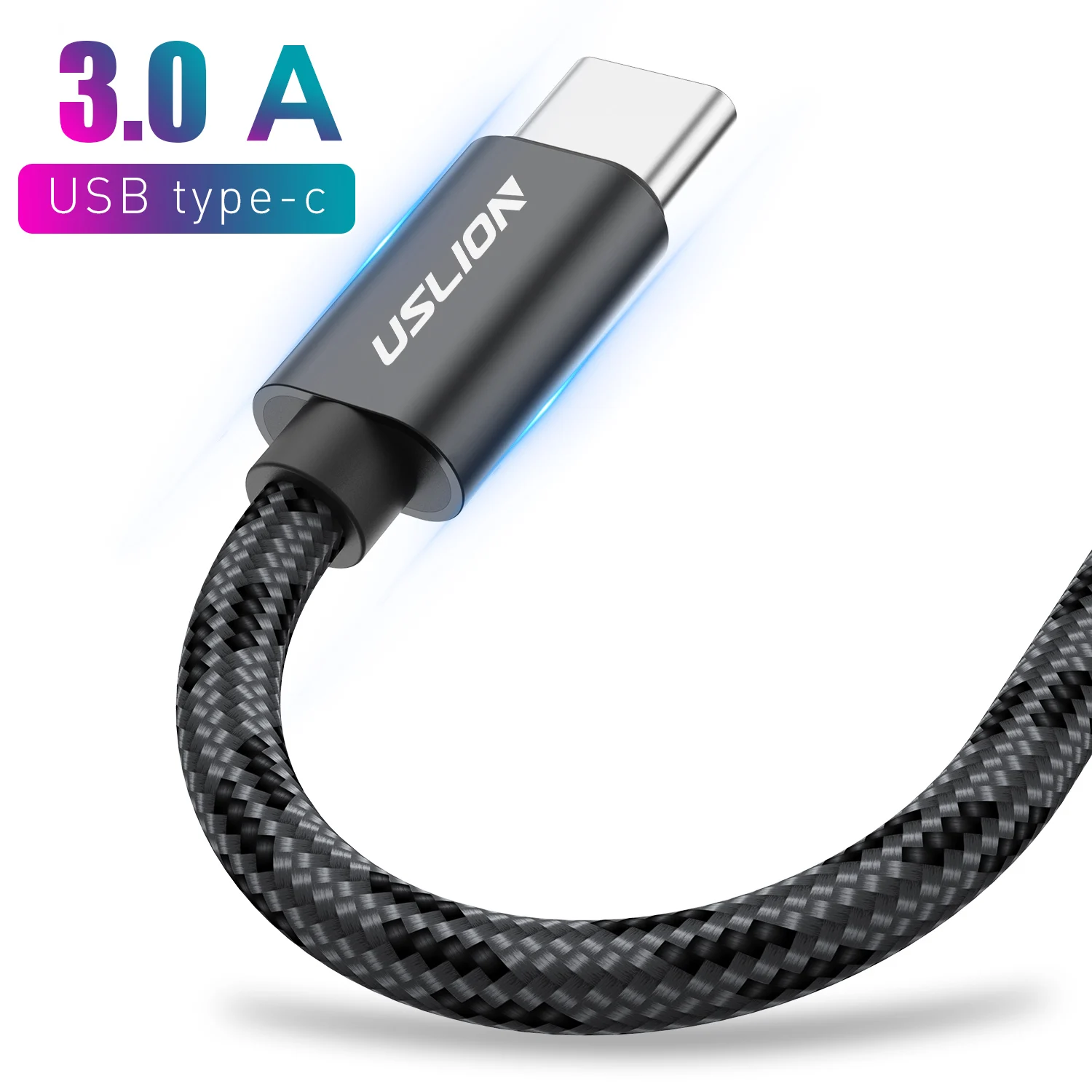 

USLION 1M Nylon Weave USB Cable for Type-C Mobile Phone Charger Cable for Samsung S8 S9 Data Cable for Huawei, Gray;silver;gold;rose gold