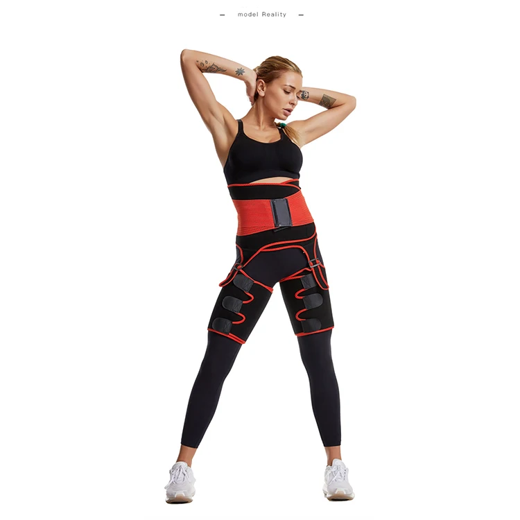 

Red And Black Leggings With Removable Belt Band Leg Trimmers Waist Trainer For Men