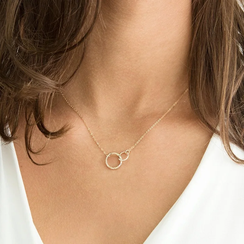 

eManco Fashion delicate jewelry accessories double open interlock circle charm pendant stainless steel necklace jewelry