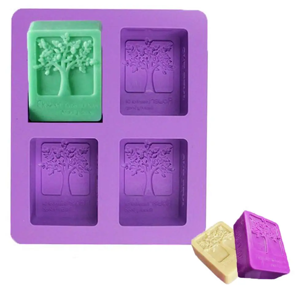 

Silicone Soap Molds - Set of 2 for 8 Cavities - Mixed Patterns -Square rectangle Flower Tree Soap Making Supplies