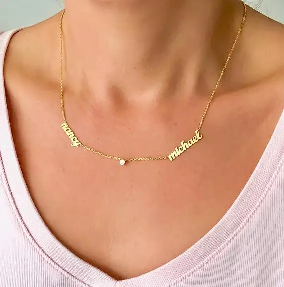 Wholesale Personalized Double Name With Heart Dainty Necklace For Lover