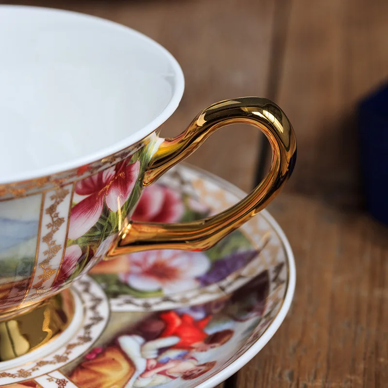 European palace style bone china high-grade British hand-painted gold LOGO ceramic coffee cup and saucer