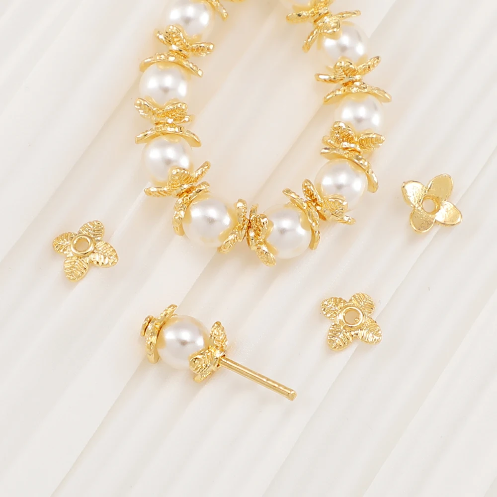 

beads caps 18k gold filled wholesale supply for jewelry making Four leaf clover beads caps