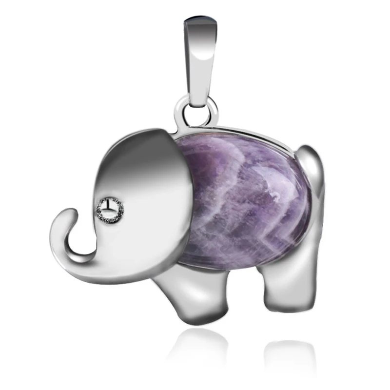 

Factory wholesale natural crystal stone elephant pendant necklace fashion animal quartz crystal pendant gemstone jewelry