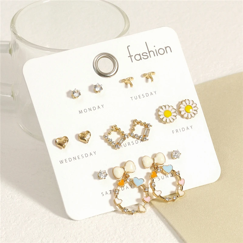 

European And American Cross-border Combination Set Earrings Opal Earrings With Diamonds One Week Earrings, Various colors