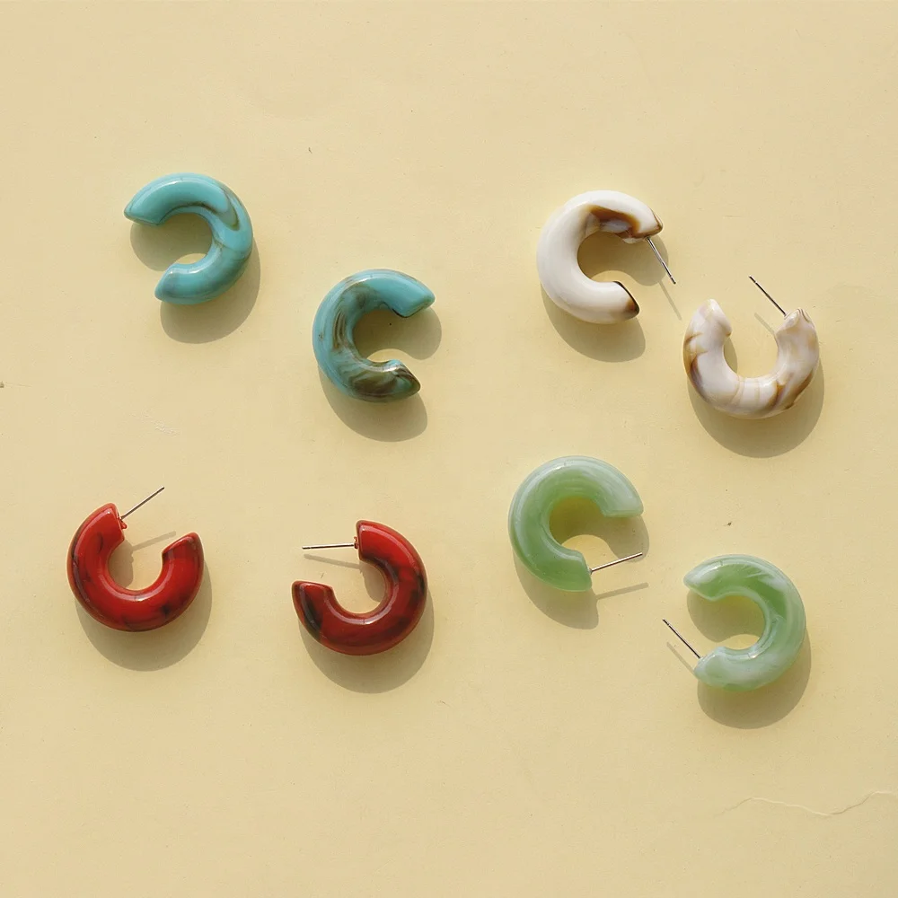 

JUHU Simple Jade Green C Type Transparent Resin Earrings Korea Stud Earrings For Women Fashion Jewelry Gift, Colorful