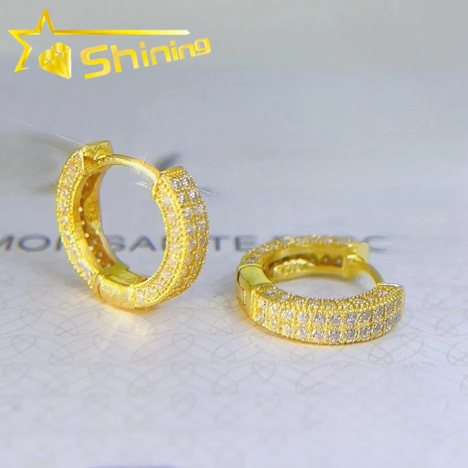 

Fine Jewelry Hip Hop Earring S925 Sterling Silver Gold Plated Micro Pave D Color Vvs1 Moissanite Diamond Stud Huggie Earrings