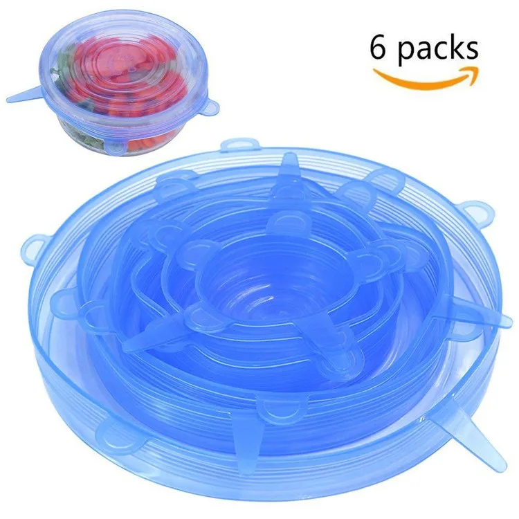 

6pcs Amazon Hot Sale Reusable Food Fresh Saver Covers Silicone Stretch Lids