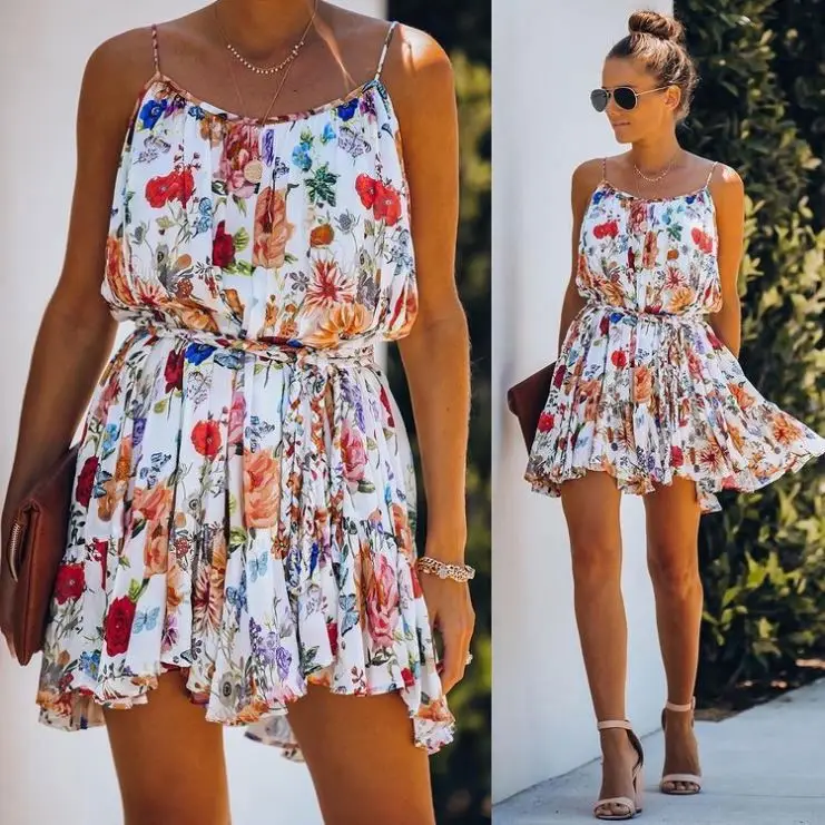 

PEARL Beautiful vestido de dama Floral Spaghetti Strap Women Stylish Dress Summer Casual Dresses Women Dresses