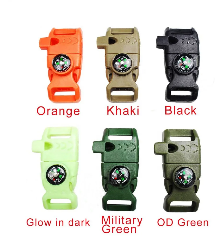 

5/8" Compass Flint Scraper Fire Starter Whistle Buckle For Outdoor Camping Emergency Survival, 6 colors
