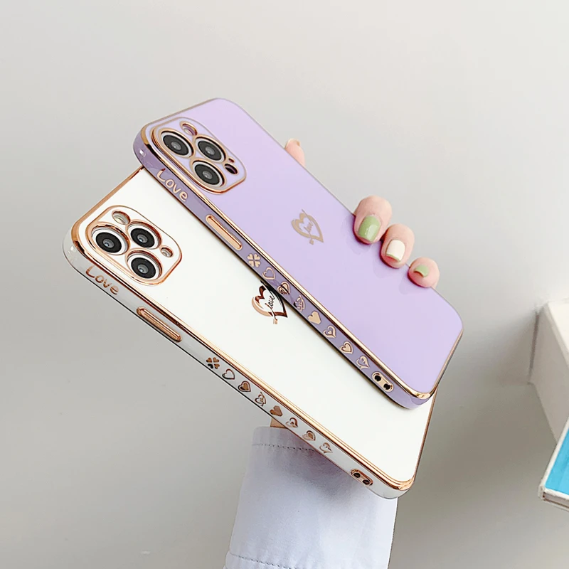 

Luxury 6D Plating Love Heart Bumper Phone Case For iPhone 11 12 Pro Max XR XS Max 7 8 Plus X Soft Back Cover