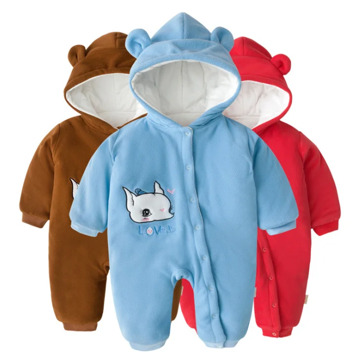 

MYMC Winter High Quality 100% Organic Cotton Embroidery Bodysuit Warm Hooded Long Sleeves 6-9-12-18 Months Baby Rompers, Customized color