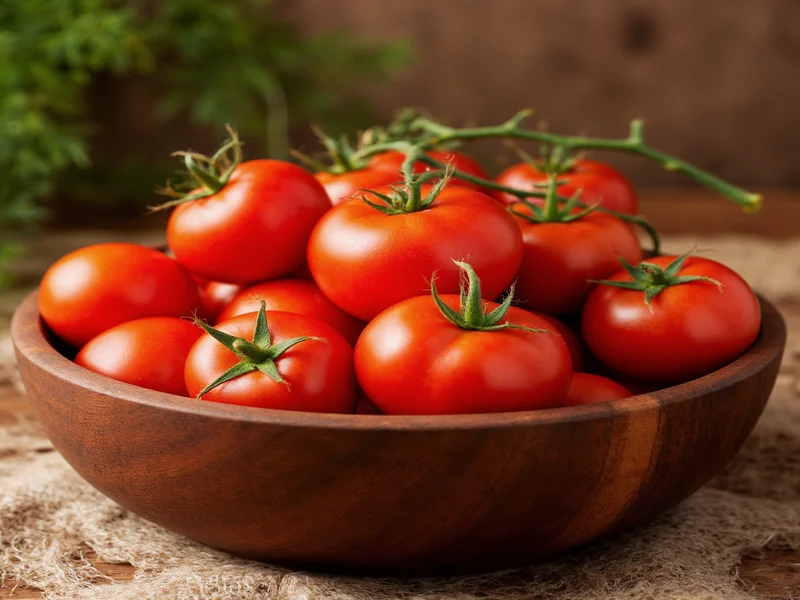 Fresh San Marzano tomatoes in wooden bowl