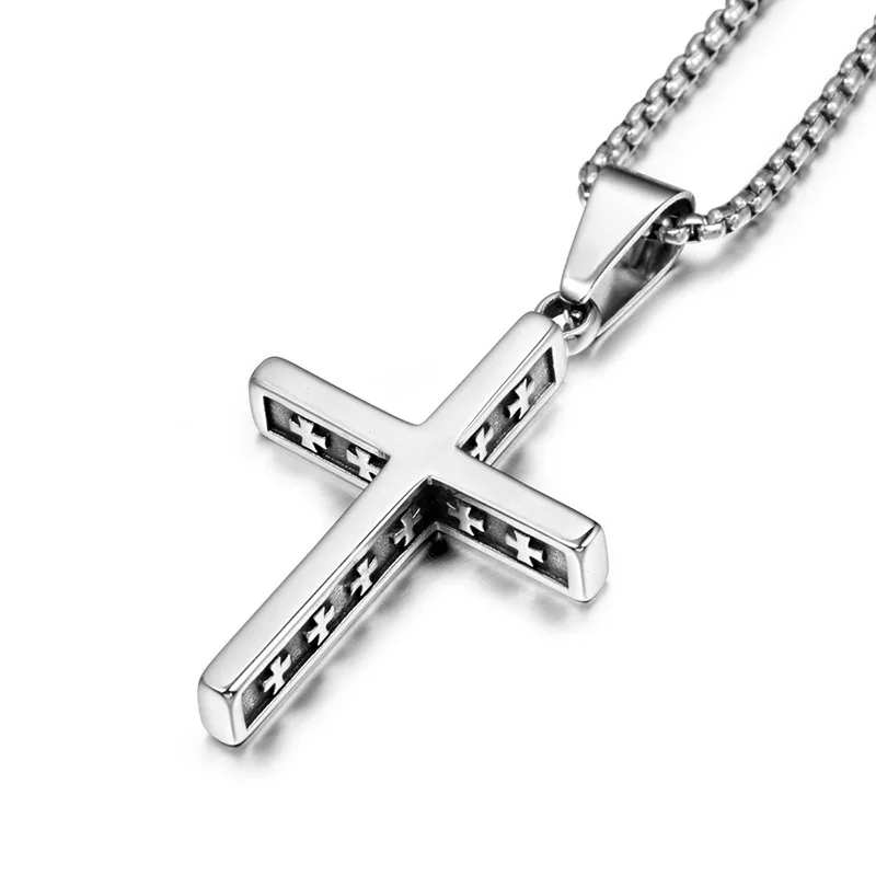 

Stainless Steel Vintage Cross Pendant Necklace Men Religious Delicate Necklace Personality Jewelry