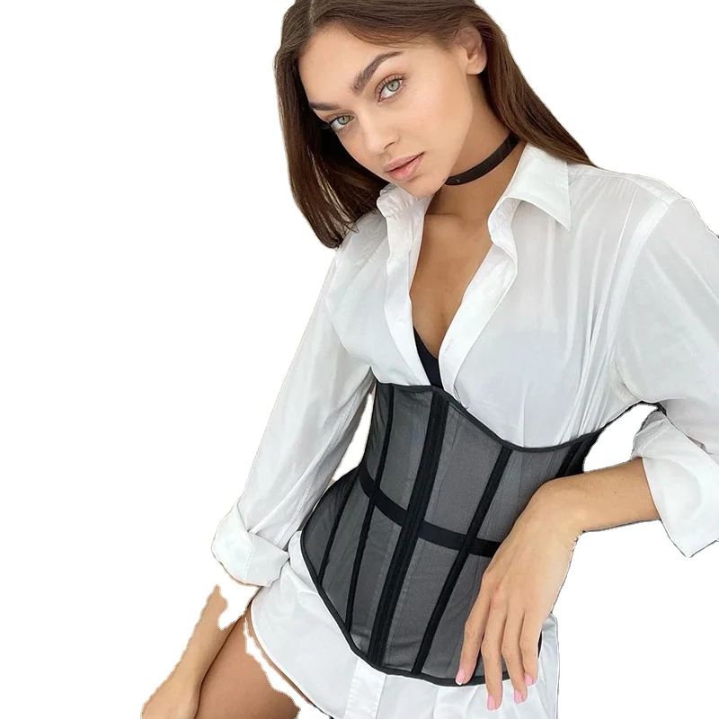 

2021 New Wrapped Chest Mesh Girdle Women Corset Slim Knit Inner Outer Lingerie Women Sexy Corset Top Women Sexy