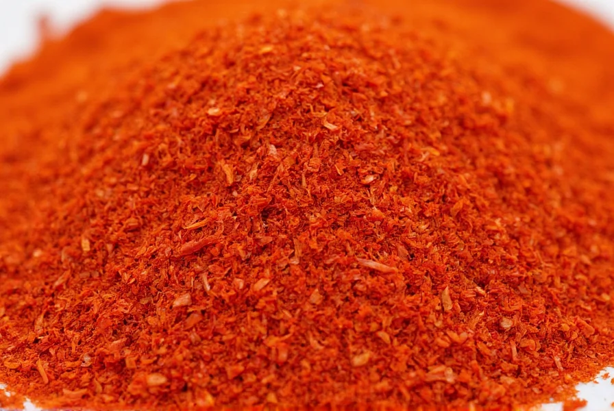 Close-up of authentic Korean gochugaru red pepper flakes showing vibrant color and texture