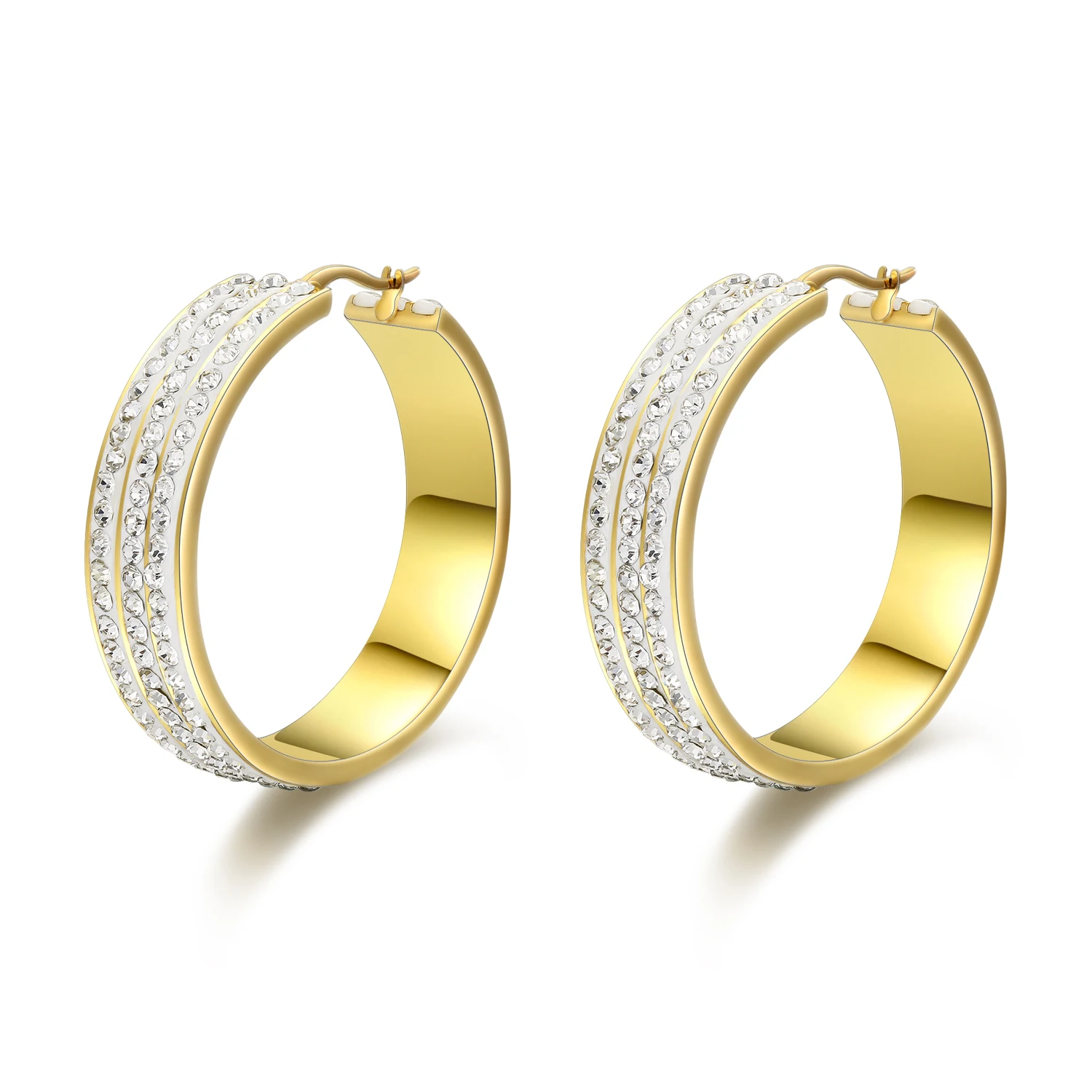 

Big Circle Hoop Earrings Anti Allergy 3 Layers Full Crystal Micro Pave Gold Stainless Steel for Women Gold 30mm, Gold 40mm Peace