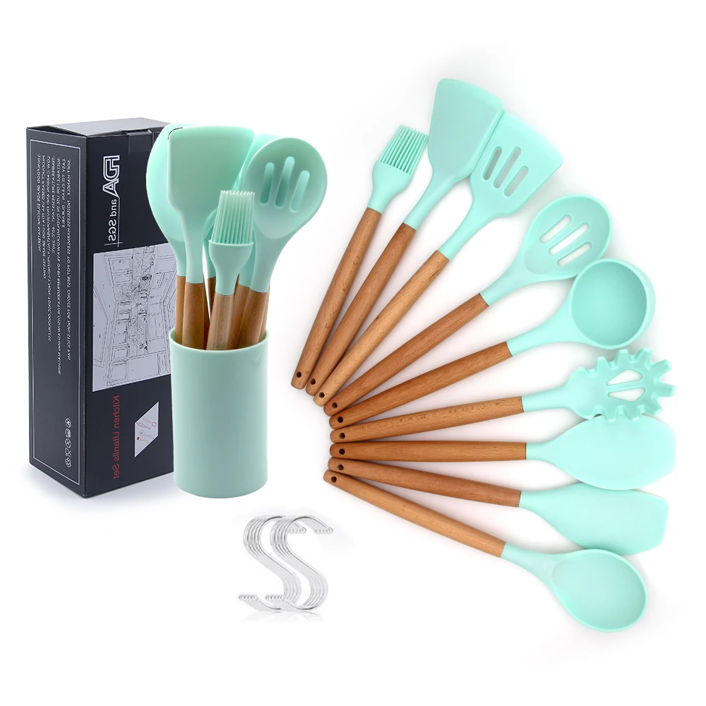 Hot Selling 9 Pieces Silicone Kitchen Utensil Set With Natural Wood   H6c13d5469f5443e38bf33eec9890281dO 