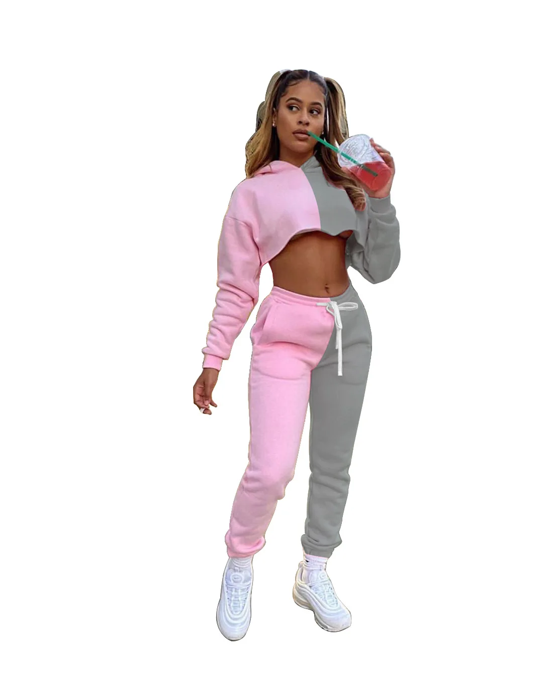 

Wholesale Splice Thick Women Clothes 2piece Set Women Sweatsuit Casual Set Pants