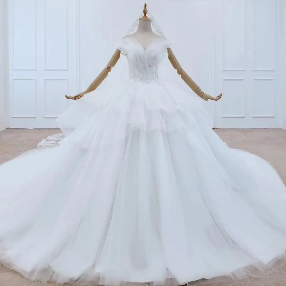 

2020 new arrival latest design Princess wedding gown luxury off shoulder beaded wedding dress bridal gown, As picture or your request