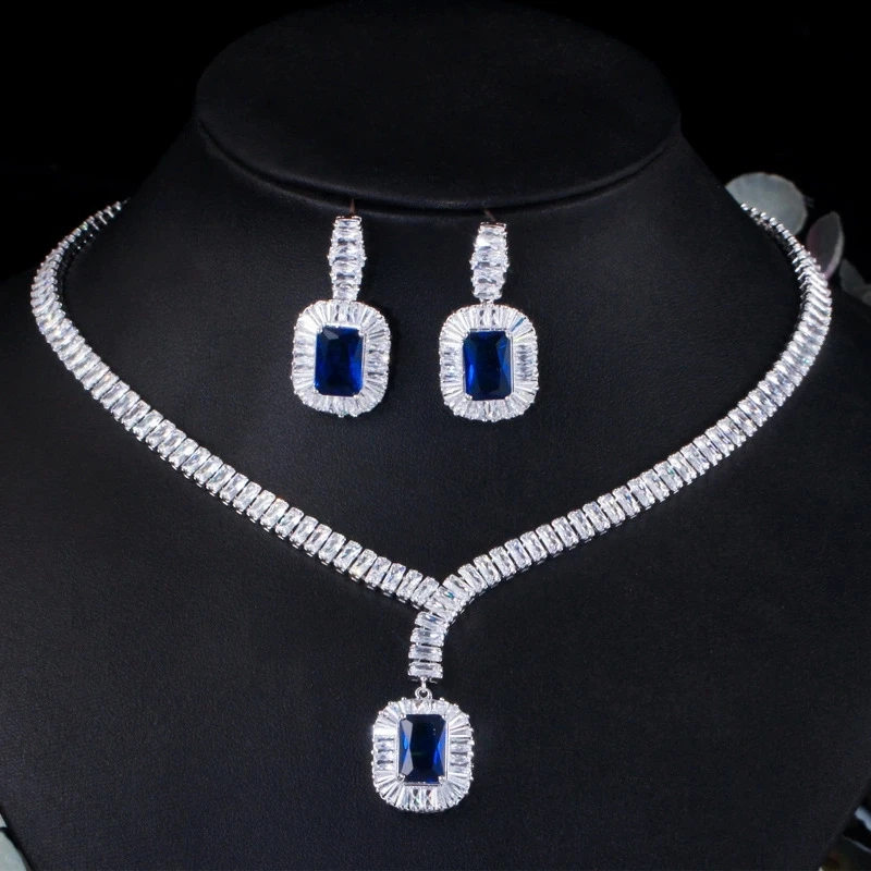 

costume jewelry set 2021 earrings jewelry set, Blue and white zircon stone