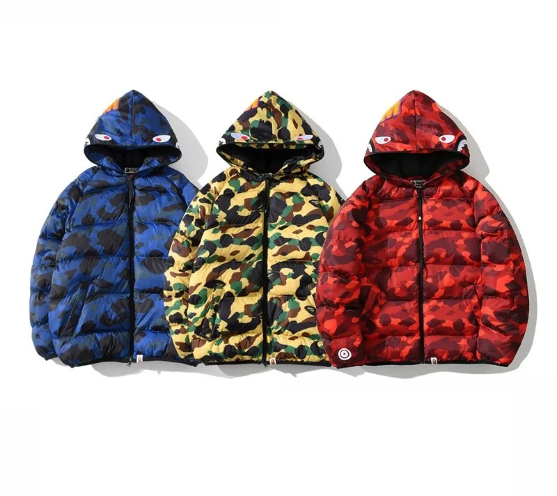 

Wholesale Hot Classic Style Ape Bape Shark Camo Jacket Coat Casual Men Zipper Thickened Cotton-padded Coat, Picture color