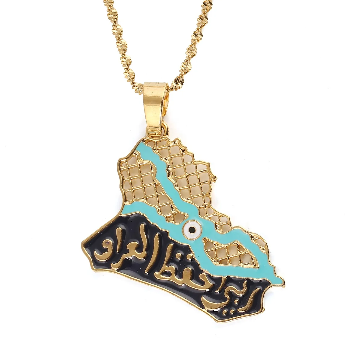 

Iraq Map Pendant Necklaces for Women Men Fashion Muslim Iraqi Blue Eye Jewelry