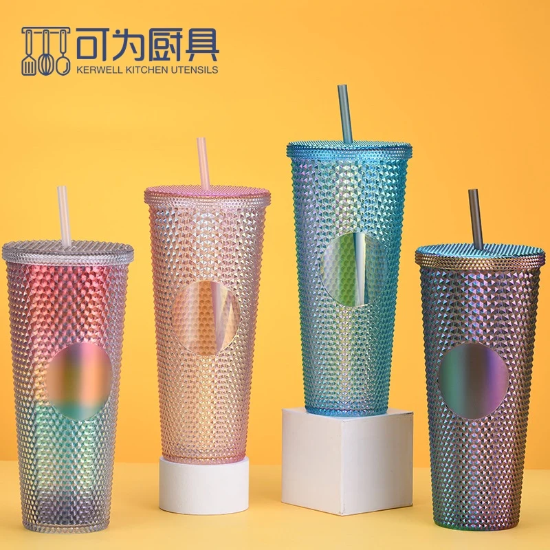 

Double layer plastic straw cup large capacity luminous color change gradient Durian Cup